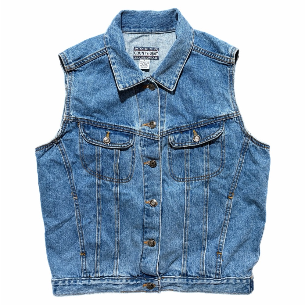 Vintage County Seat Jeanswear Vest Mens Large Blue Denim Biker Western 90s